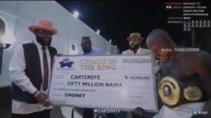 Carter Efe Finally Bags ₦50 Million Reward After Defeating Portable in Explosive Celebrity Boxing Clash